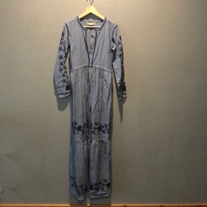 Floor length embroidered long sleeve prairie dress